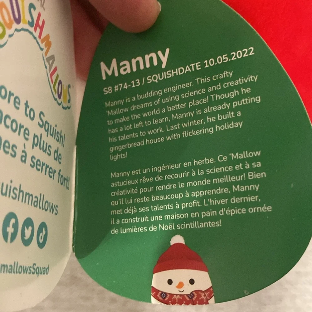 NWT! 8” Manny the Snowman Squishmallow  squishmallows plush stuffed animals toys